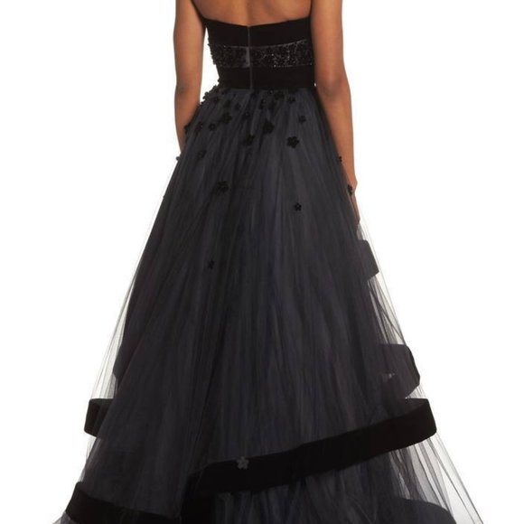 MAC DUGGAL 6634D FLORAL VELVET TRIM STRAPLESS BALL-GOWN DRESS sz 10 - Picture 2 of 9